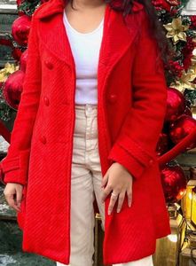Elegant Red Wool Blend Coat