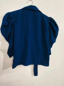 Blue Tie-Front Top