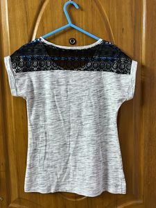 White Black Top With Crochet Design