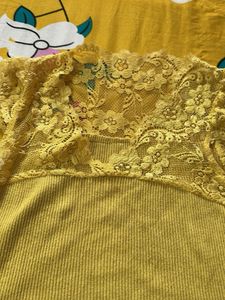 Yellow Lace Ribbed Tank Top