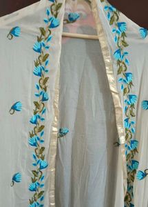 Cream And Baby Blue Embroidered Suit Set
