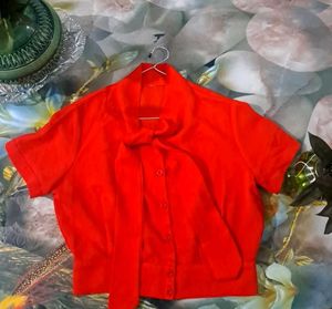 Vintage Red Tie-Neck Blouse