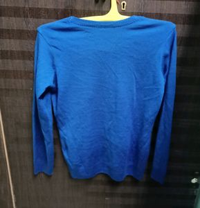 HERE&amp;NOW Solid Round Neck Casual Women Blue Sweater