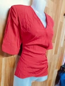 Coral V-Neck Top