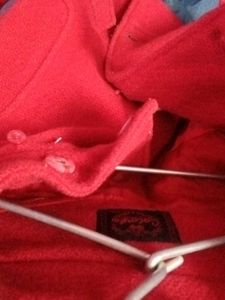 Red Hooded Button-Down Coat