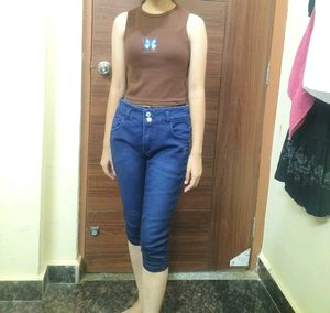 Brown Butterfly & 1/4 Denim Jeans