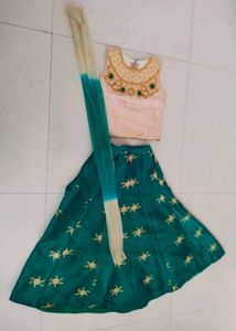Girls Crop Top Lengha And Dupatta Set