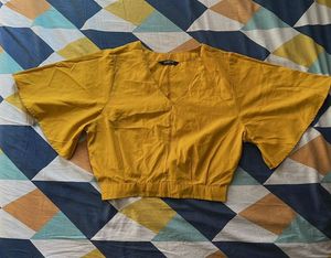 Mustard Crop Top - Flared Sleeves