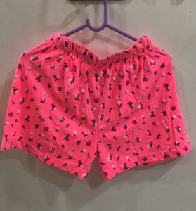 Neon Pink Floral Pyjama Shorts For Women