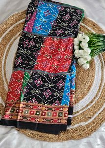 Elegant Mirror Work Black Saree