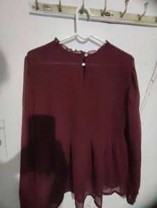 Burgundy Sheer Long Sleeve Top
