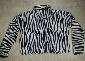 ZARA Zebra Print Baggy Crop Shirt Long Sleeve