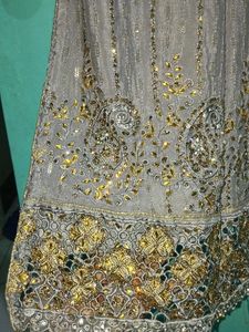 Gray &amp; Gold Embroidered Asian Dress