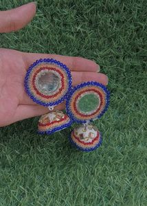 Boho Multicolored Beaded Mirror Jhumka Earrings