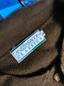 Ambassador Men Brown Striped Knit Sweater