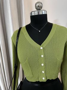 Green Full Sleeve Ribbed Top