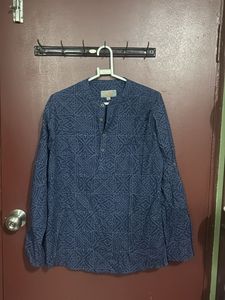 Patterned Blue Long Sleeve Kurta