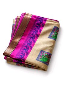 Elegant Printed Cotton Saree – Green &amp; Pink