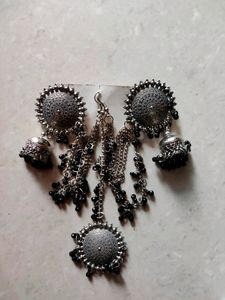 Oxidised  Bhaubalu Earrings Set With Tikka