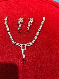 American Diamond Red &amp; Silver JewelrySet NewWdtag