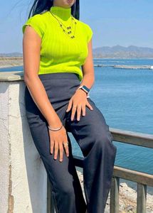 Neon green stretchable freesize high neck top