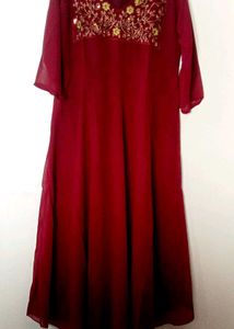 Maroon Aari work Embroidered Anarkali Kurta