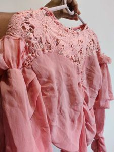 Pink Lace Detail Top