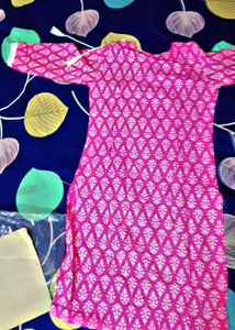 pink rose kurti with lehriya duptta