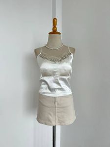 White Beaded Satin Top