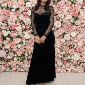 Elegant Black Velvet & Lace Gown