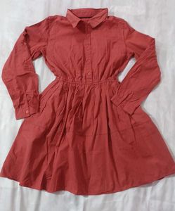 Long Sleeve Button-Down Dress With Side Pocket