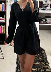 Black V-Neck Romper with Bell Sleeves
