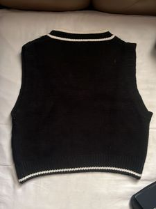 Black Knit Vest with White Trim