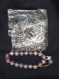 Free Bracelet With Silver Jhumka Earrings