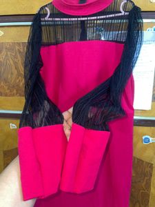 Chic Rani Pink With Black Mesh Detailing Dress XL