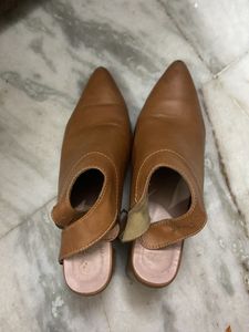 Tan Pointed Slingback Flats