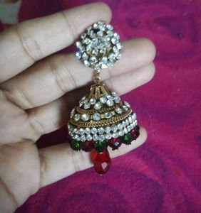 Red And Green Jhumka Suitable With Any Dress