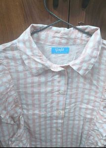 Cute Pink Checkered Ruffle Shirt