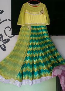 Yello N Green Gown With Duppata