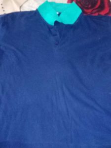 Blue Polo with Red and White Trim