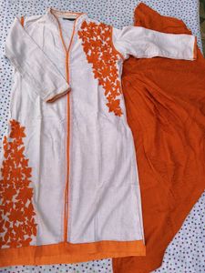 white and orange suit set