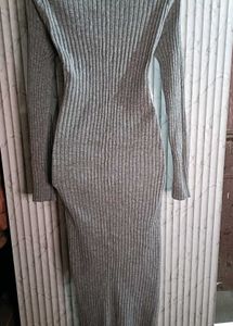 Elegant Gray Knit Midi Dress