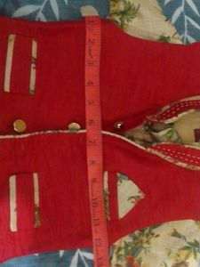 Floral Print Kurta with Red And White Jacket