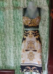 Elegant Patterned pencil Skirt high waist With Top