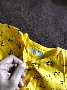 Cute Yellow Cat Print Dress