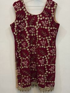 Maroon Embellished Kurta
