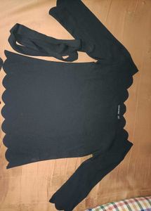 Scalloped Trim Long Sleeve Top