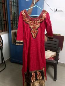 Cotton Anarkali Gown With Golden Jari Work
