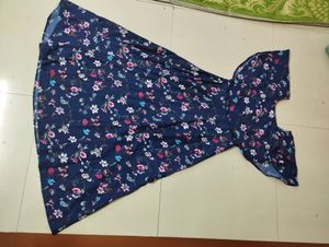 Blue Dress With Pink Flowery Design For Women