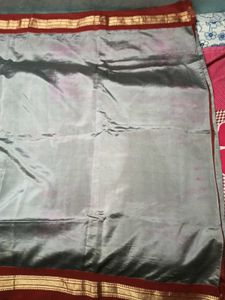 Elegant Grey color Dharmavaram Saree with RedBorde